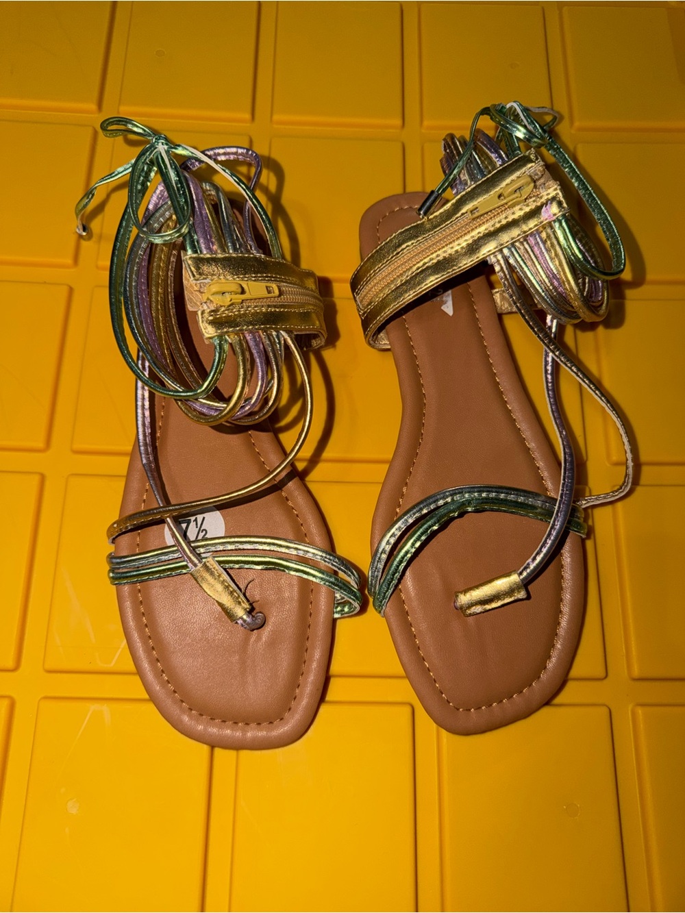 Forever 21 Metallic Multicolor Lace-Up Sandals in Green and Gold